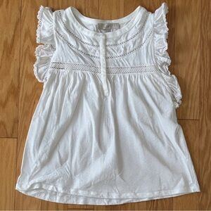 LOFT White Ruffle-Sleeve Tank Top (Medium)